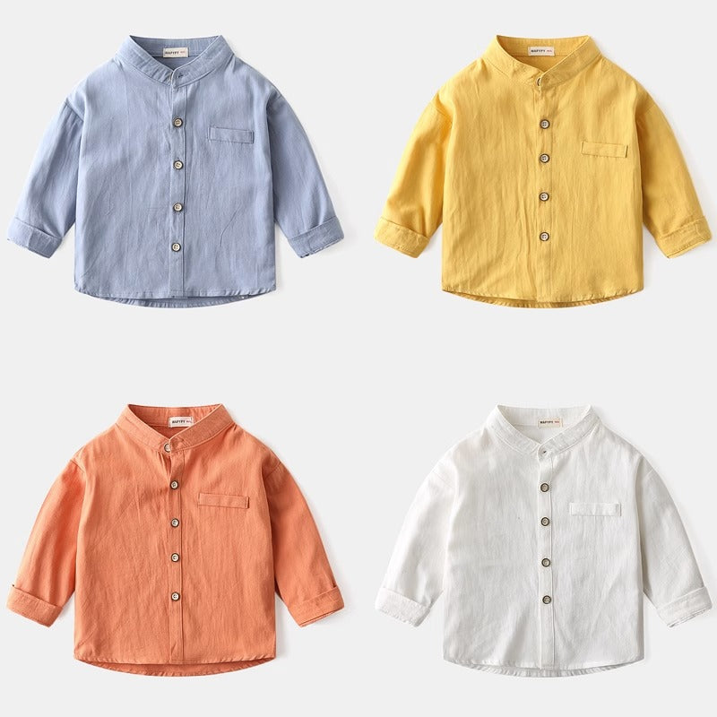 New Long-Sleeved Spring Cotton Stand-Up Collar Baby Boy's Shirt - Harmony Gallery