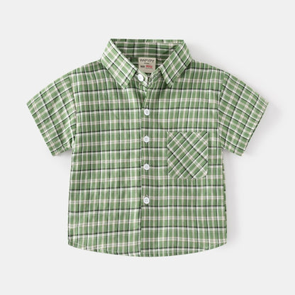 Short-Sleeved Summer Plaid Casual Square Collar Baby Boys Shirt - Harmony Gallery