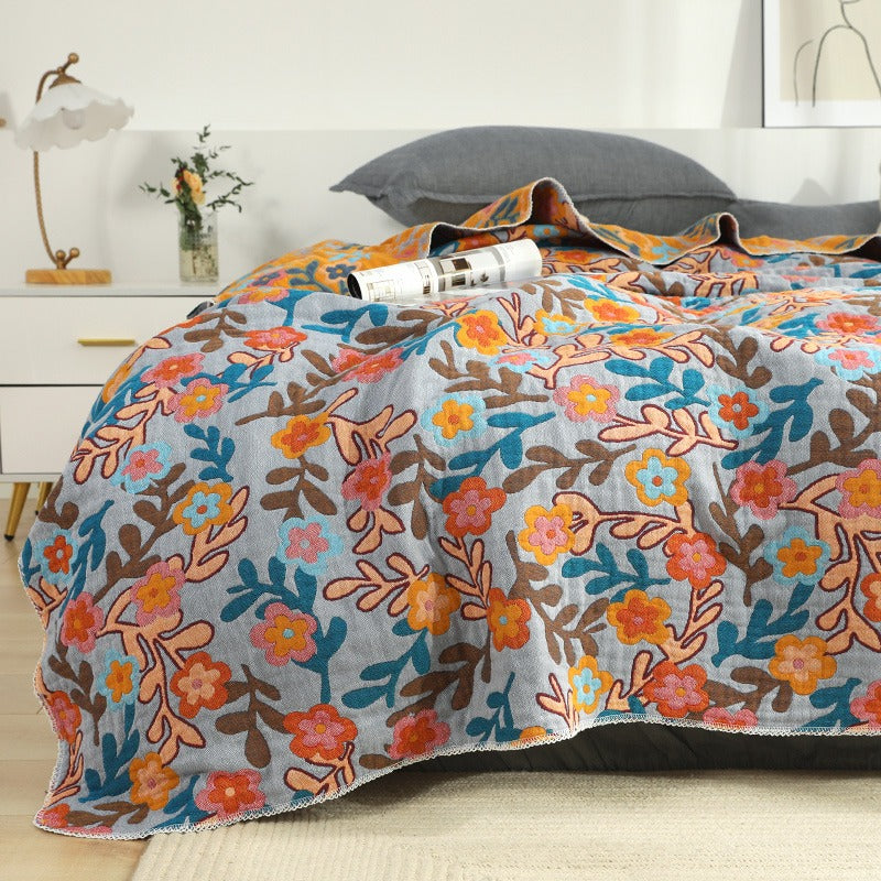 Five-Layer Cool Cotton Summer Floral Coverlet - Harmony Gallery