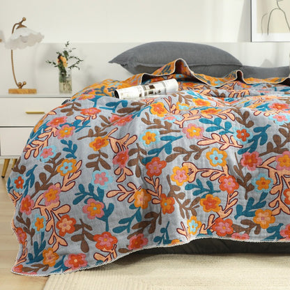 Five-Layer Cool Cotton Summer Floral Coverlet - Harmony Gallery