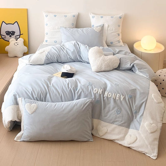 Girly Heart Washed Pure Cotton Super Soft Four-piece Bed Set - Harmony Gallery