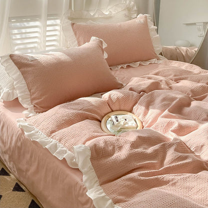 Princess Waffle Four-Piece Pure Cotton Soft Ruffle Bed Set - Harmony Gallery