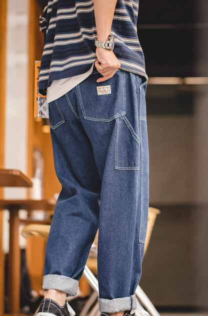 American Retro Workwear Lumberjack Washed Denim Men's Jeans - Harmony Gallery