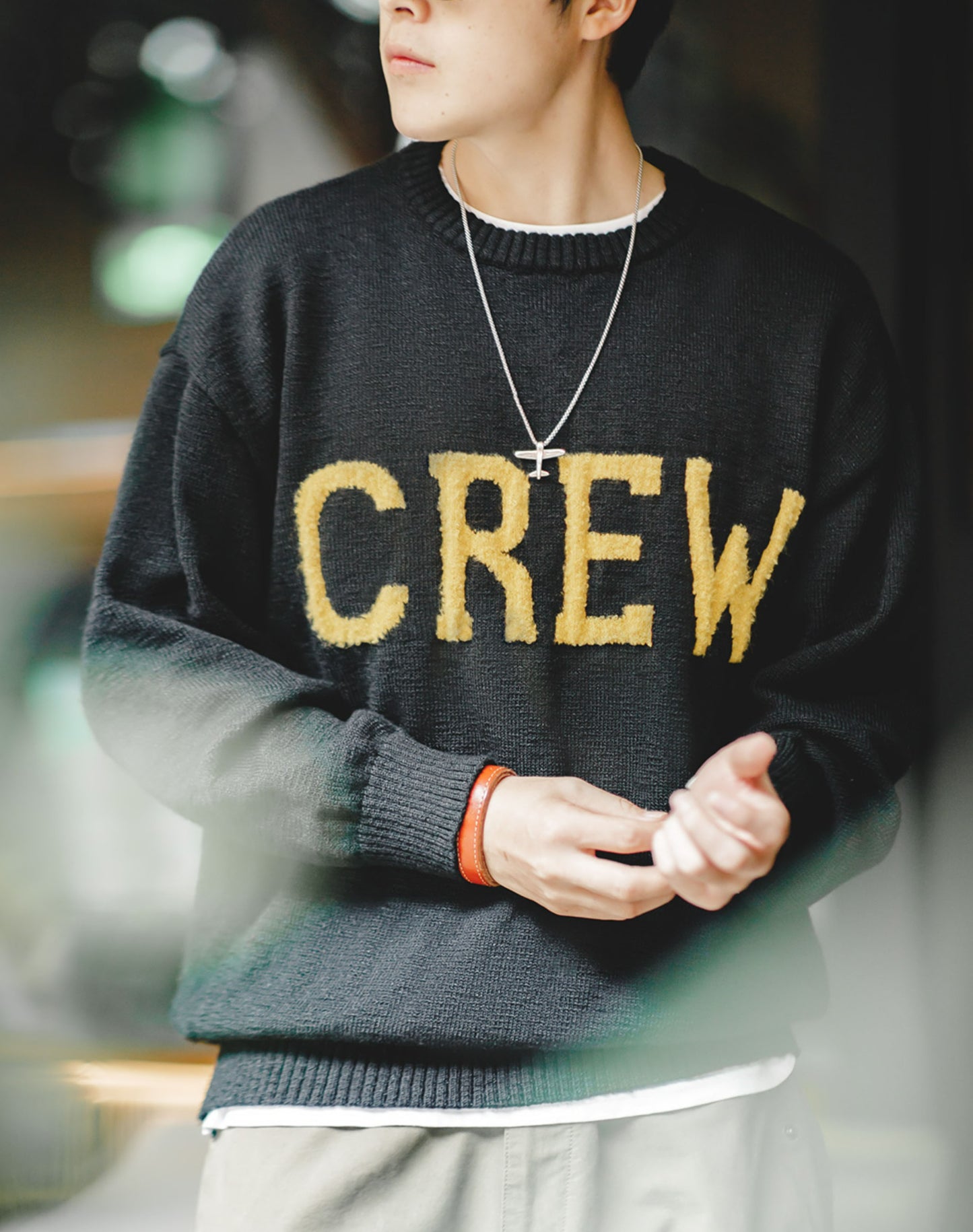American Retro Workwear CREW Letter Woolen Men's Sweater - Harmony Gallery