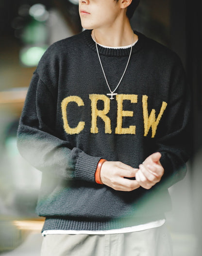 American Retro Workwear CREW Letter Woolen Men's Sweater - Harmony Gallery