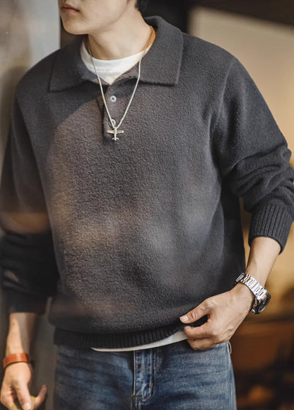 American Retro Arctic Velvet Polo Half-Cardigan Men's Sweater - Harmony Gallery