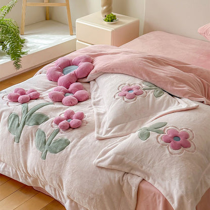 Girly Heart Flower Double-Sided Velvet Warm Four-Piece Bed Set - Harmony Gallery
