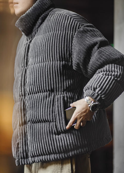 American Retro Corduroy Down Hooded Detachable Warm Men's Jacket - Harmony Gallery