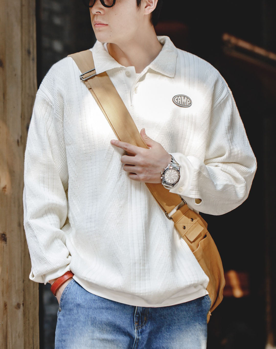 American Workwear Jacquard Knitted Polo Pullover  Men's Sweater - Harmony Gallery