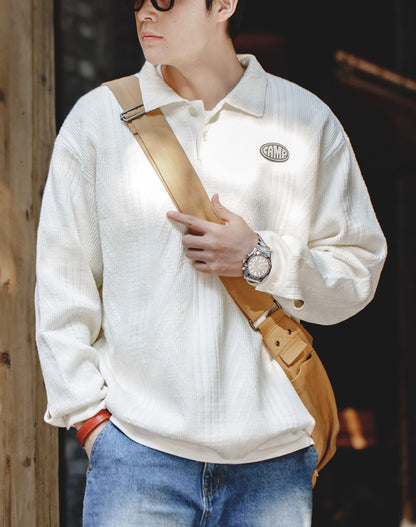 American Workwear Jacquard Knitted Polo Pullover  Men's Sweater - Harmony Gallery