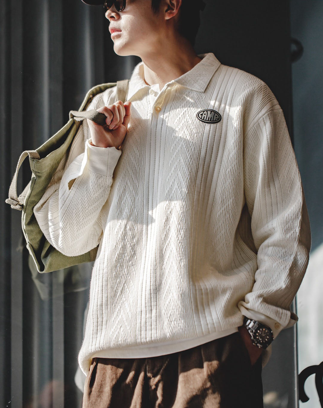 American Workwear Jacquard Knitted Polo Pullover  Men's Sweater - Harmony Gallery