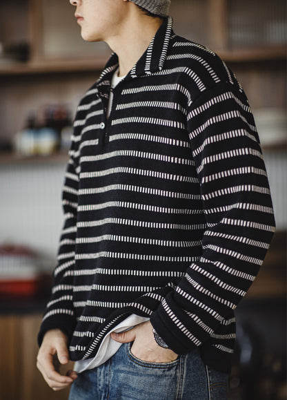American Striped Knitted Polo Contrast Color Pullover Men's Sweater - Harmony Gallery