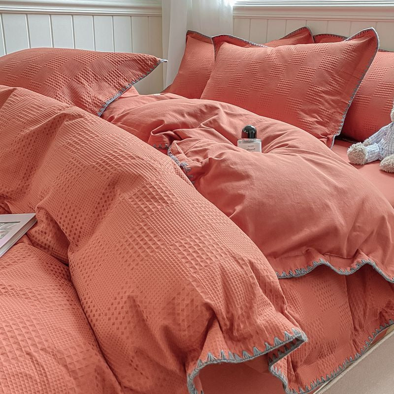 Waffle High-End Pure Cotton Washed Soft Four-Piece Bed Set - Harmony Gallery