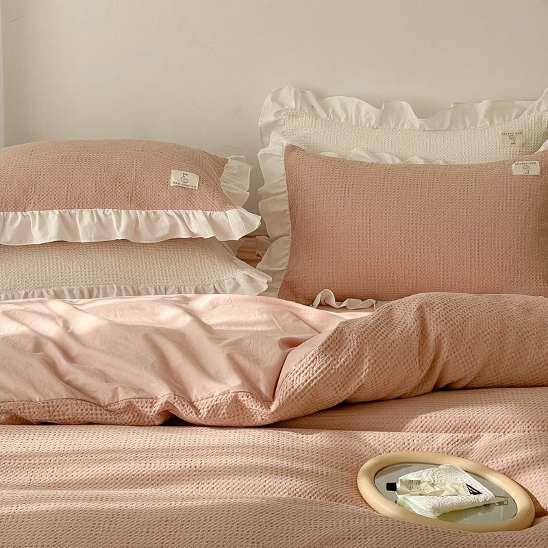 Princess Waffle Four-Piece Pure Cotton Soft Ruffle Bed Set - Harmony Gallery
