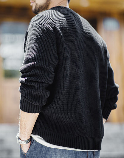 American Retro Knitted Henry vertical Striped Pullover Men's Sweater - Harmony Gallery