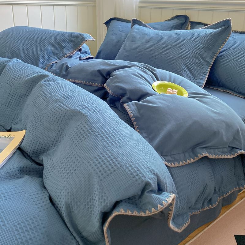 Waffle High-End Pure Cotton Washed Soft Four-Piece Bed Set - Harmony Gallery