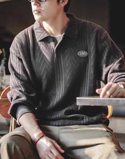 American Workwear Jacquard Knitted Polo Pullover  Men's Sweater - Harmony Gallery