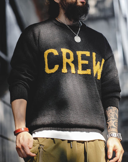 American Retro Workwear CREW Letter Woolen Men's Sweater - Harmony Gallery