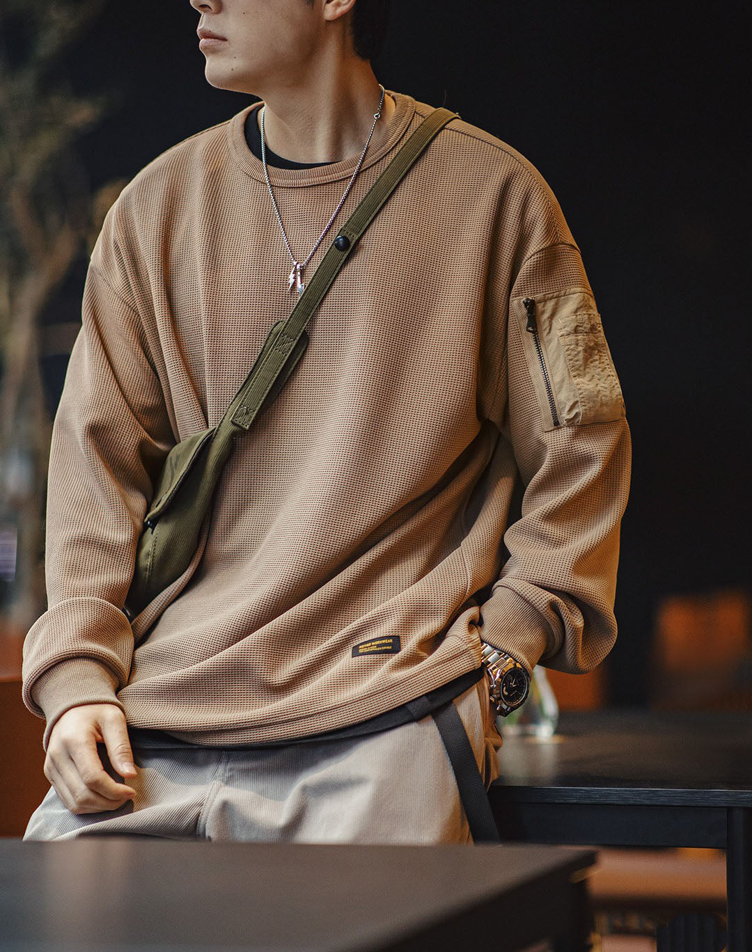 American Mountain MA1 Waffle Functional Versatile Men's Sweater - Harmony Gallery