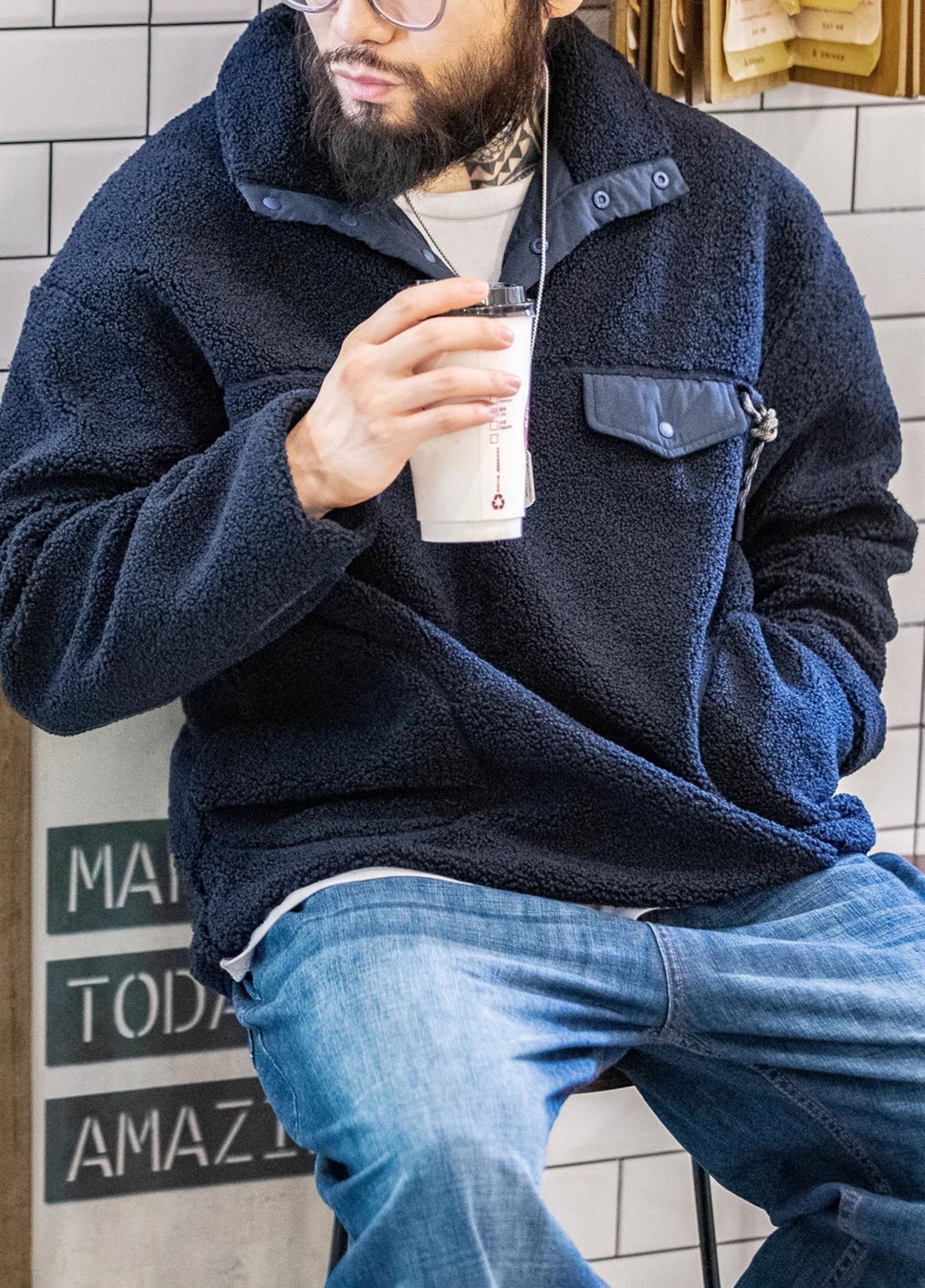 American Casual Half-Cardigan Fleece Pullover Warm Men's Sweater - Harmony Gallery