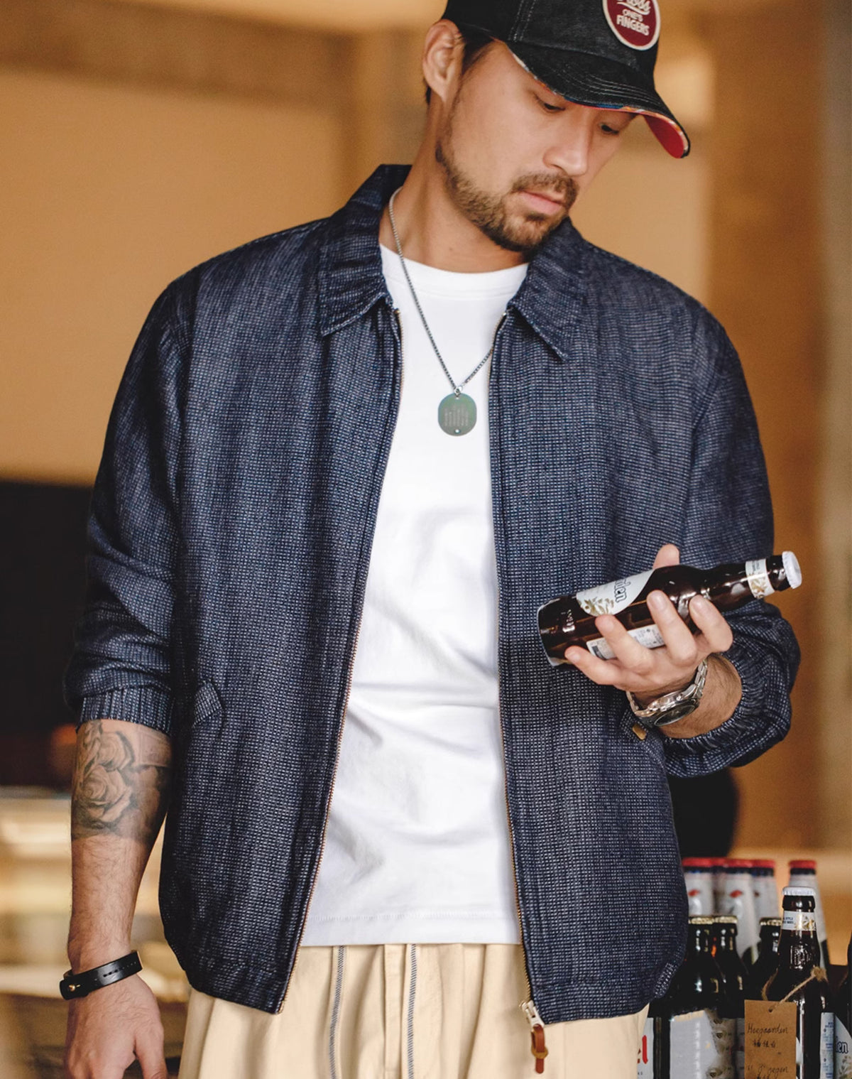 American Workwear Retro Denim Boxy Coach Men's Jacket - Harmony Gallery