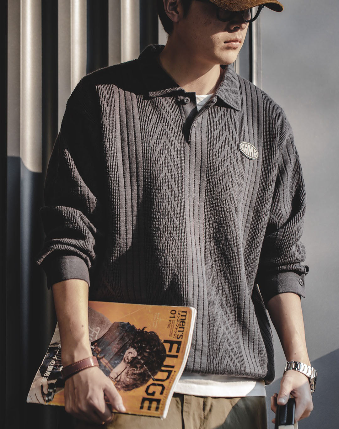 American Workwear Jacquard Knitted Polo Pullover  Men's Sweater - Harmony Gallery