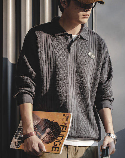 American Workwear Jacquard Knitted Polo Pullover  Men's Sweater - Harmony Gallery