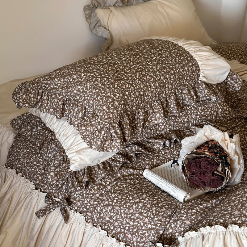 French Floral Princess Pure Cotton Pleated Skirt Four-Piece Bed Set - Harmony Gallery