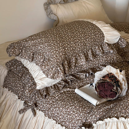 French Floral Princess Pure Cotton Pleated Skirt Four-Piece Bed Set - Harmony Gallery