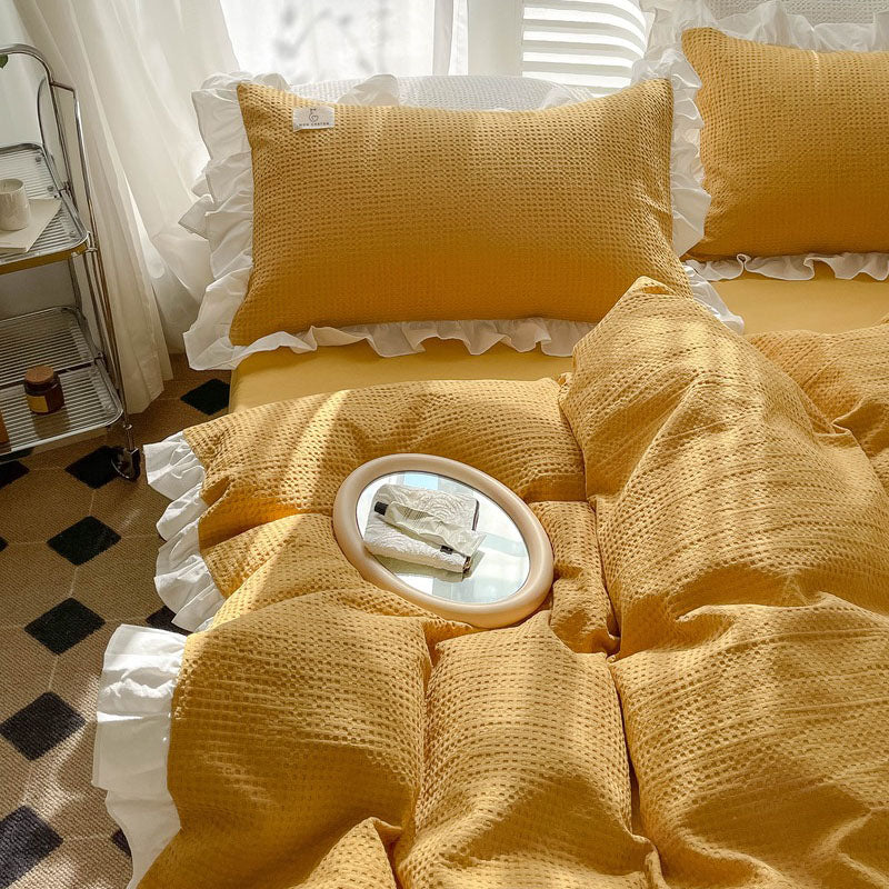 Princess Waffle Four-Piece Pure Cotton Soft Ruffle Bed Set - Harmony Gallery