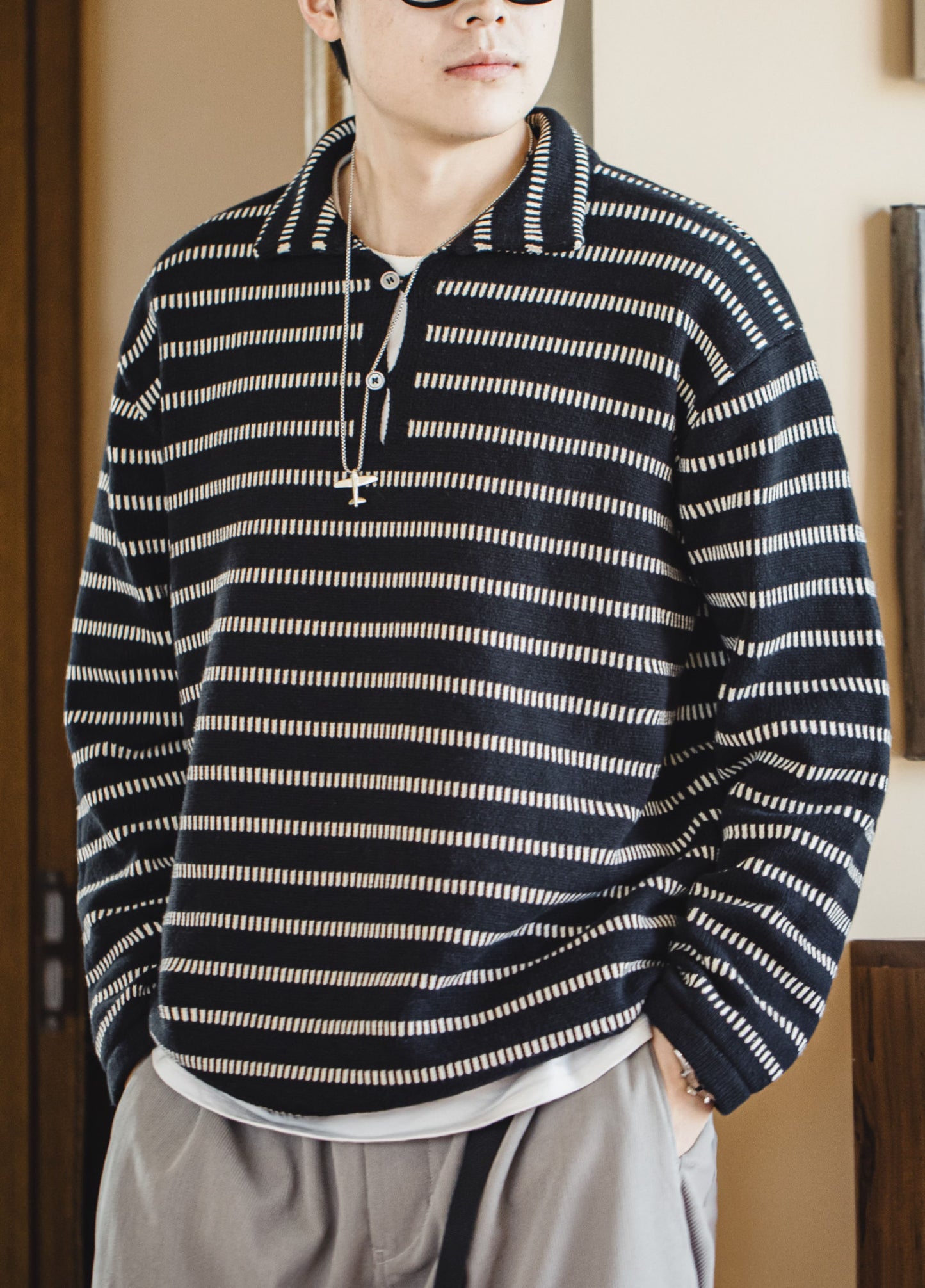American Striped Knitted Polo Contrast Color Pullover Men's Sweater - Harmony Gallery