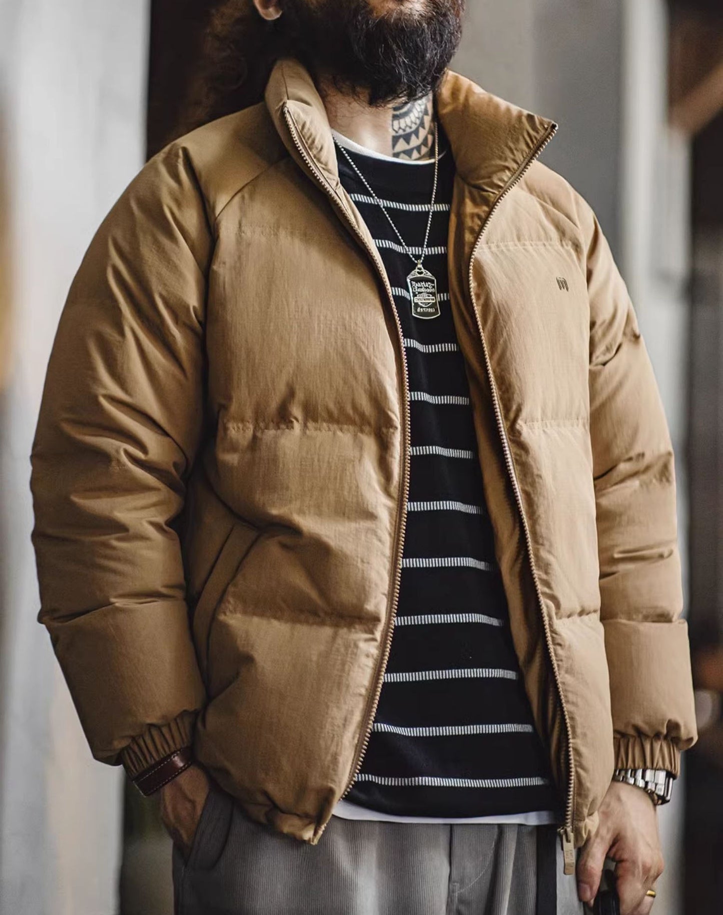 American Hoodless Waterproof 90 White Duck Down Warm Men's Jacket - Harmony Gallery