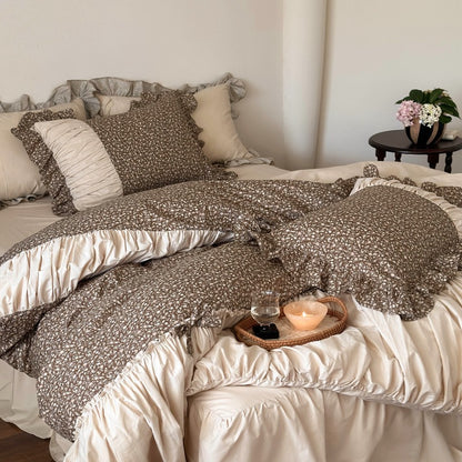French Floral Princess Pure Cotton Pleated Skirt Four-Piece Bed Set - Harmony Gallery