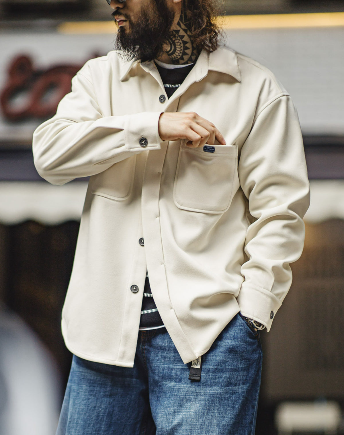 American Heavy Wool Pocket Loose Outerwear Thick Men's Shirt - Harmony Gallery