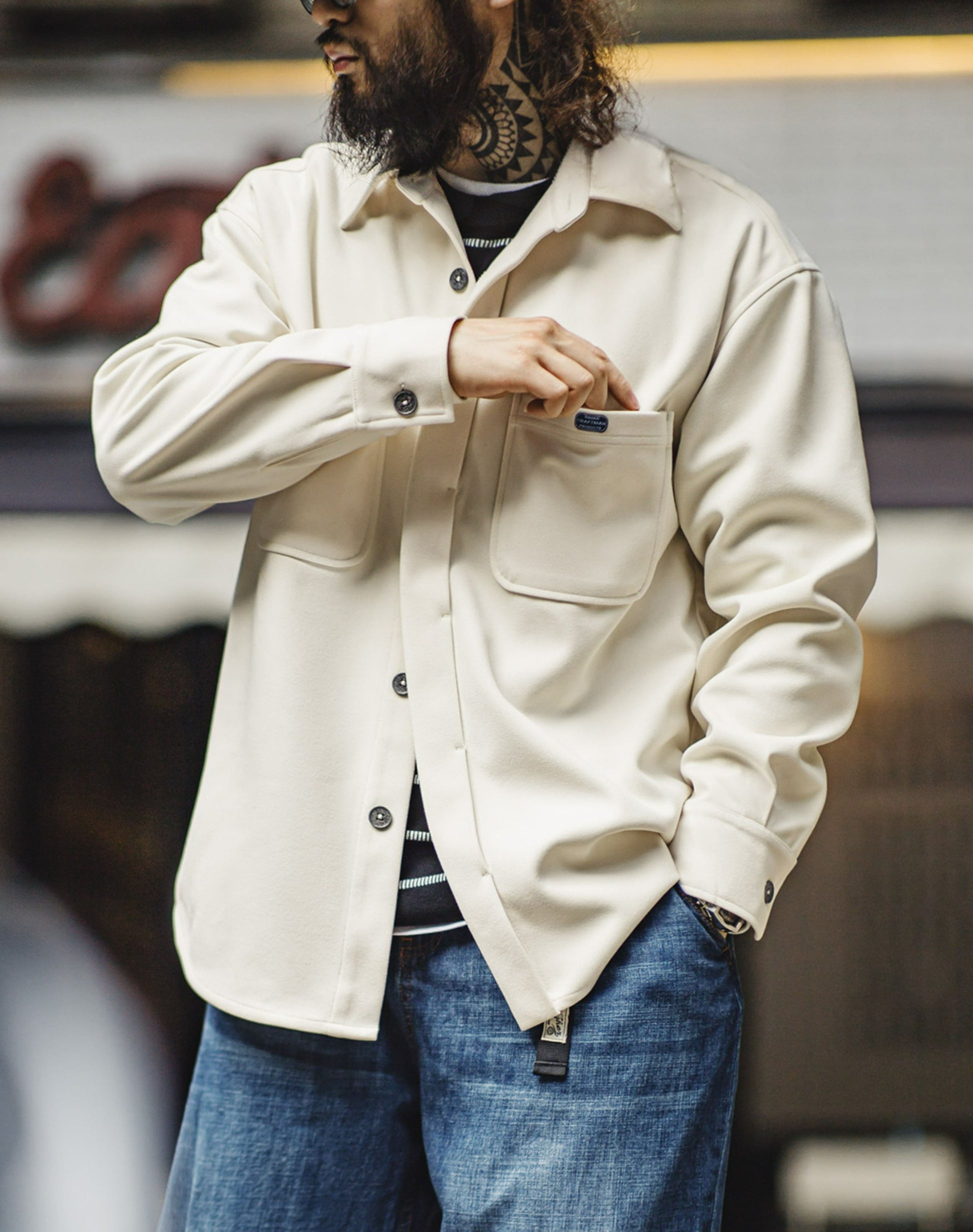 American Heavy Wool Pocket Loose Outerwear Thick Men's Shirt - Harmony Gallery