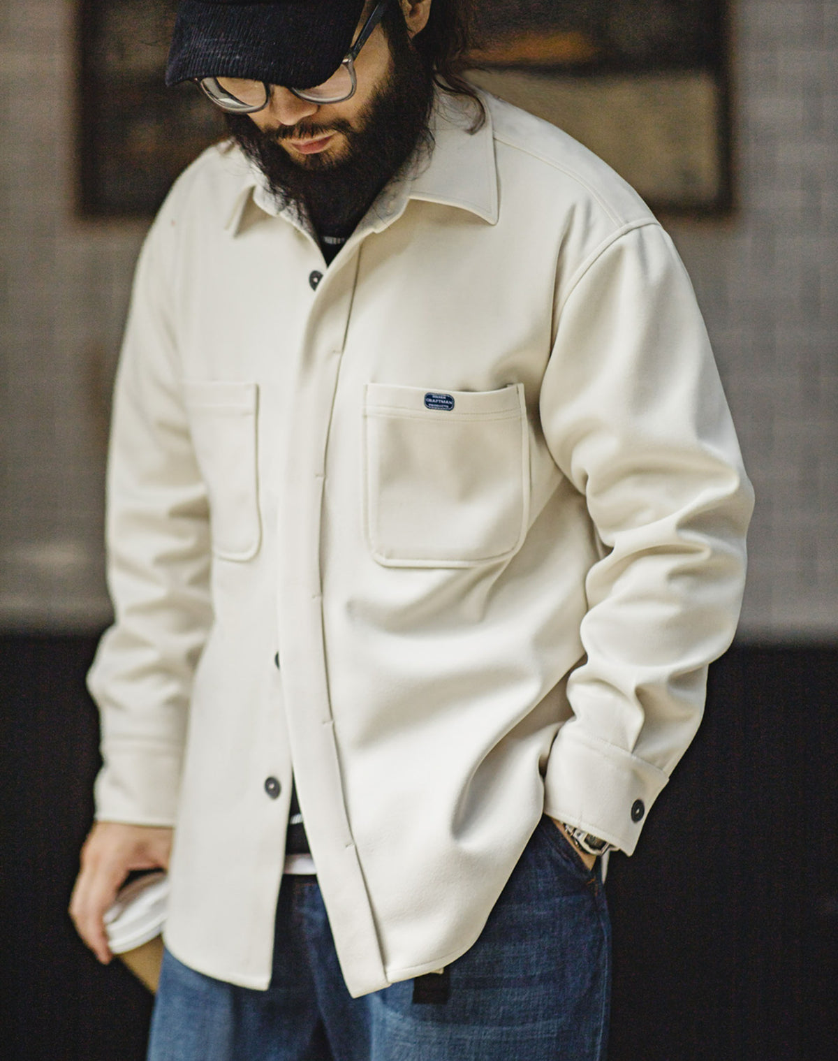American Heavy Wool Pocket Loose Outerwear Thick Men's Shirt - Harmony Gallery