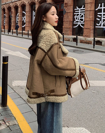 Lamb Wool Cotton Fur One-Piece Short Winter Suede Women's Coat - Harmony Gallery