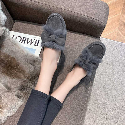Bow-Knot Fashion Furry Warm Winter Women's Loafer - Harmony Gallery