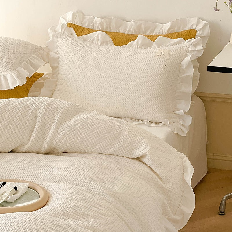 Princess Waffle Four-Piece Pure Cotton Soft Ruffle Bed Set - Harmony Gallery