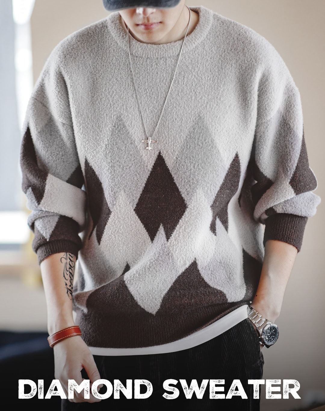 American Snow Mountain Velvet Contrast Color Men's Sweater - Harmony Gallery