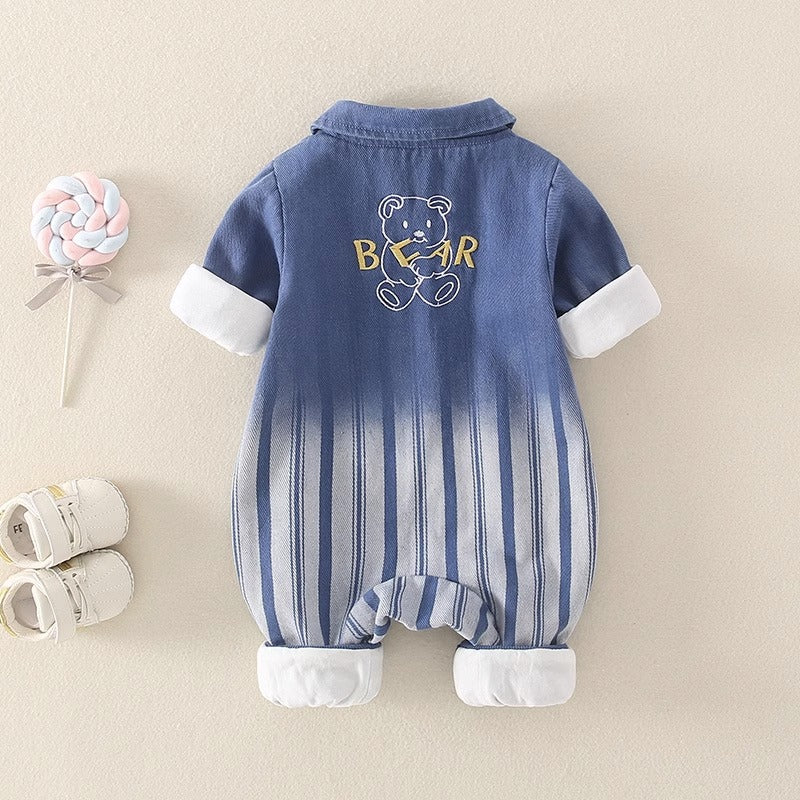 Long-Sleeved Denim Spring and Autumn Full Moon Baby Boy's Romper - Harmony Gallery