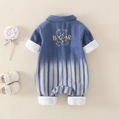 Long-Sleeved Denim Spring and Autumn Full Moon Baby Boy's Romper - Harmony Gallery