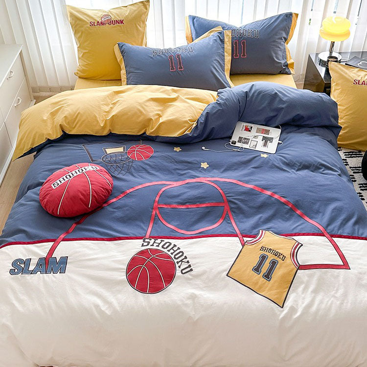 Boys Basketball Cartoon Cotton Washed Teenagers four-piece Bed Set - Harmony Gallery