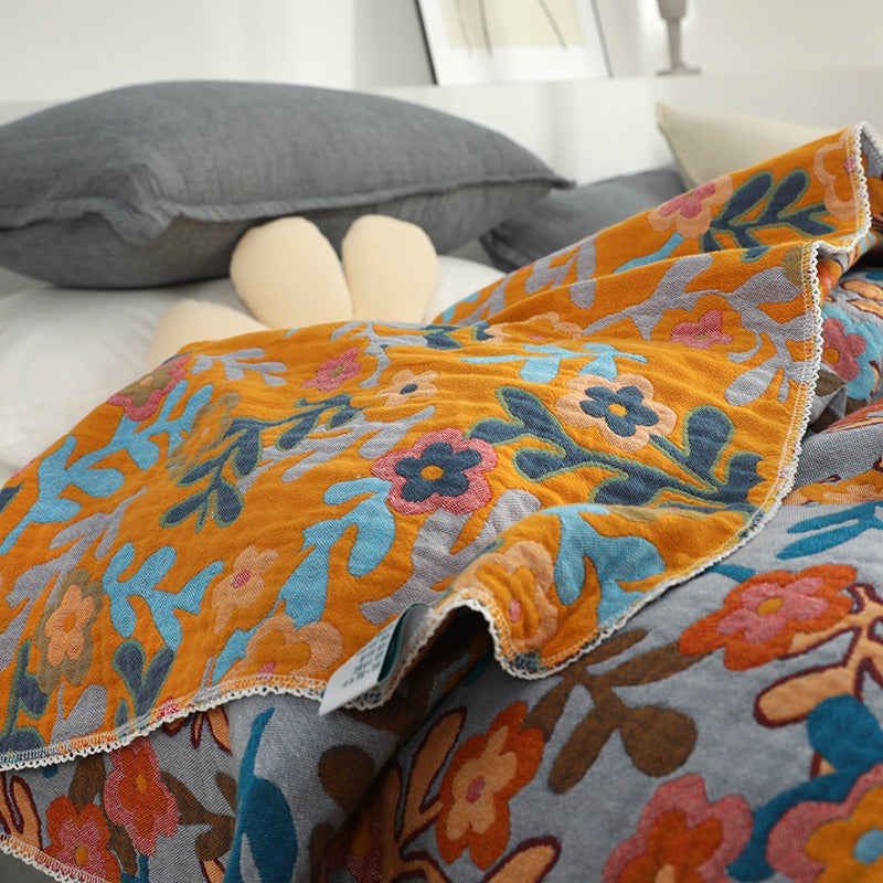 Five-Layer Cool Cotton Summer Floral Coverlet - Harmony Gallery