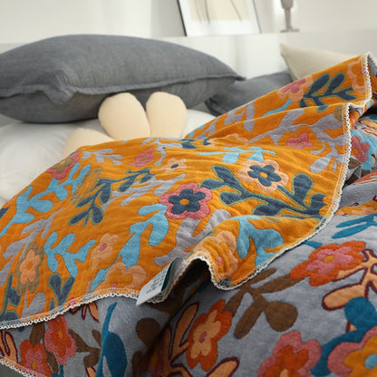 Five-Layer Cool Cotton Summer Floral Coverlet - Harmony Gallery