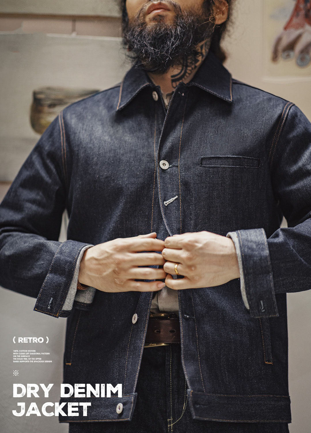 American Retro Workwear Heavyweight Denim Men's Jacket - Harmony Gallery