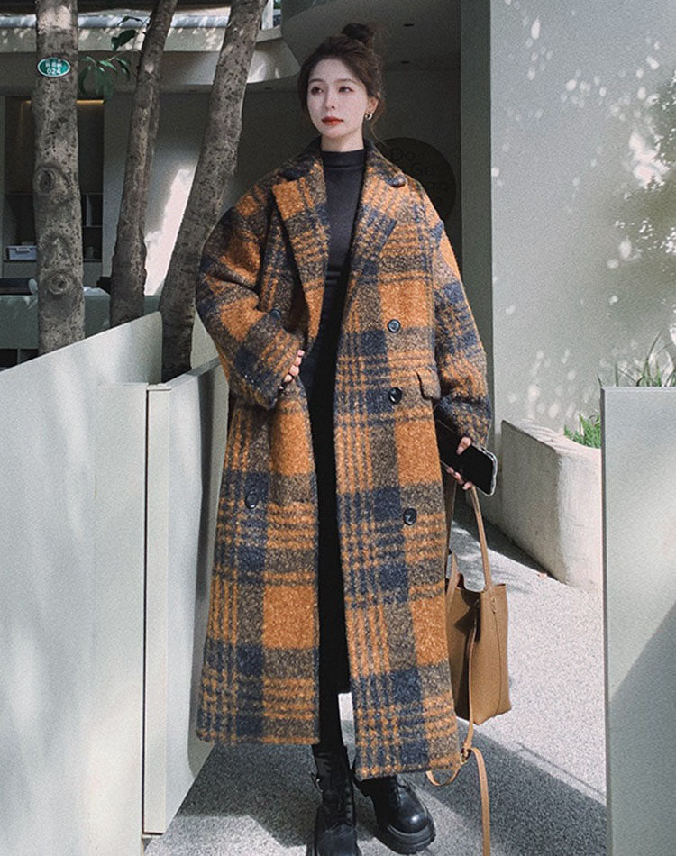 Retro Plaid Woolen Tartan Winter Thickened High-End Women's Coat - Harmony Gallery