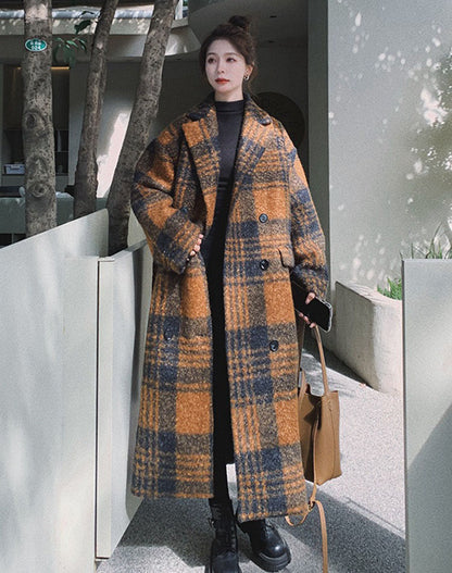 Retro Plaid Woolen Tartan Winter Thickened High-End Women's Coat - Harmony Gallery