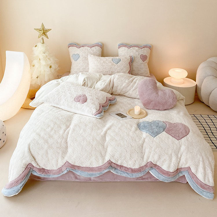 Girly Heart Warm Three-Dimensional Rabbit Plush Four-Piece Bed Set - Harmony Gallery