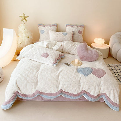 Girly Heart Warm Three-Dimensional Rabbit Plush Four-Piece Bed Set - Harmony Gallery